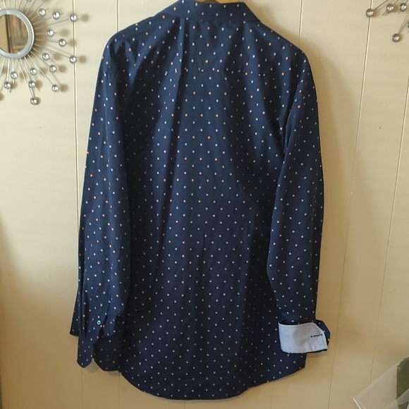 Bugatchi Navy Blue Long Sleeve Cuffed Cotton Shirt Small Colored Squares 3XL - Picture 2 of 9